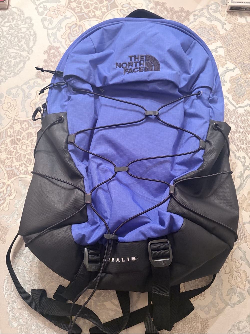 The North Face Purple and Black Backpack with Front Bungee